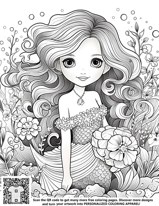 FREE Mermaid Coloring Page - Detailed Underwater Illustration - Printable Download