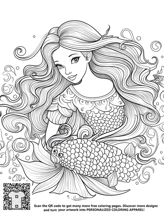 Free Coloring Page Coloring Kit with 10 Fabric Markers - Mermaid