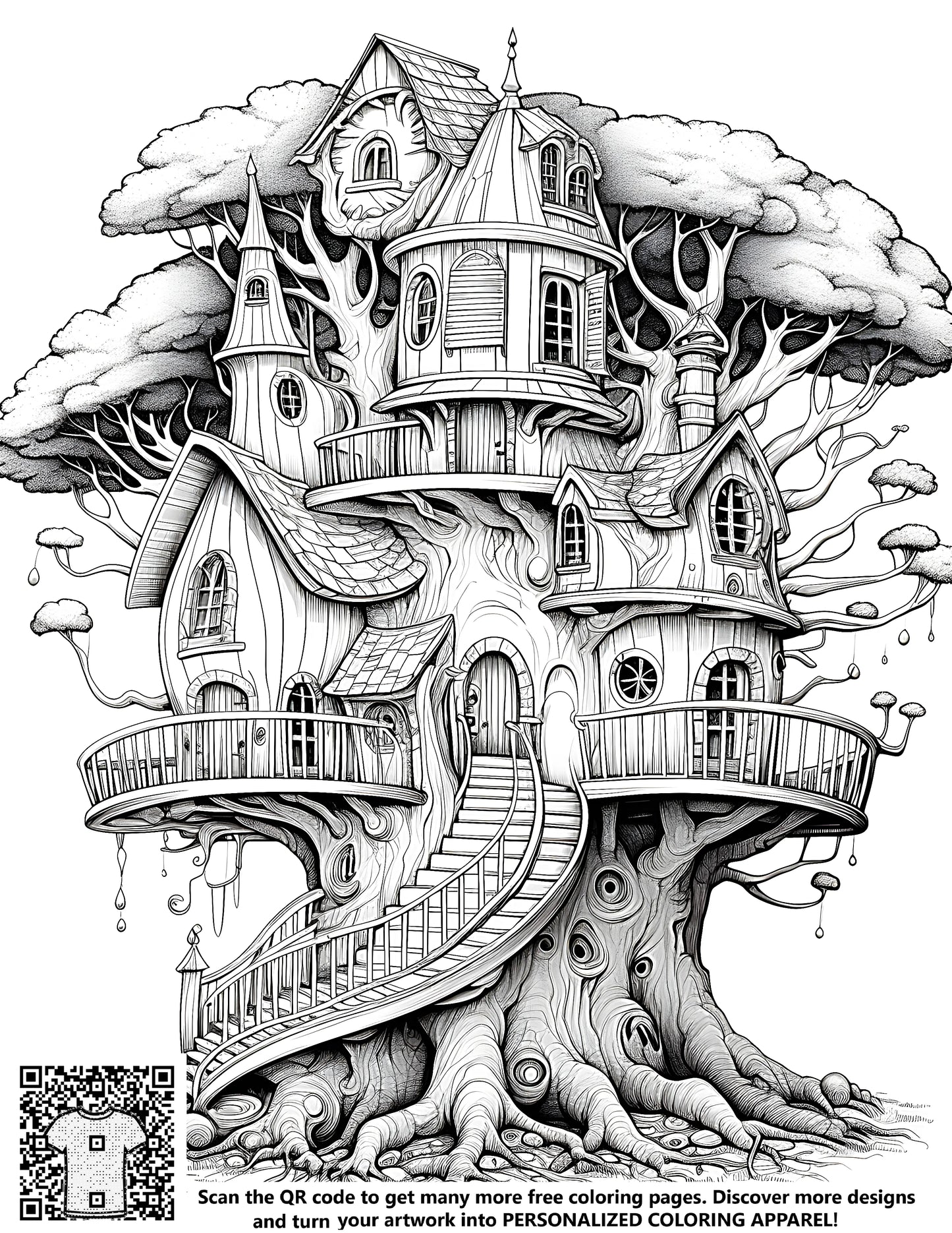 FREE Fantasy Treehouse Coloring Page Download