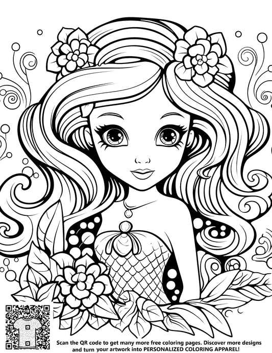 FREE Flower-Adorned Mermaid Coloring Page Printable