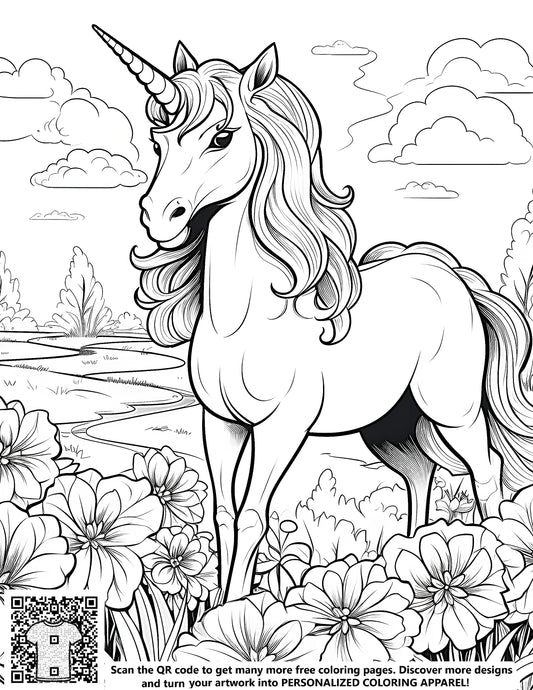 Free coloring page art kit with unicorn-themed design