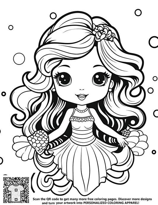 FREE Mermaid Coloring Page - Cute Mermaid with Seashell Printable Download