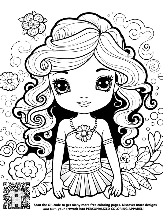 FREE Cute Mermaid Coloring Page with Flowers and Bubbles - Download NOW