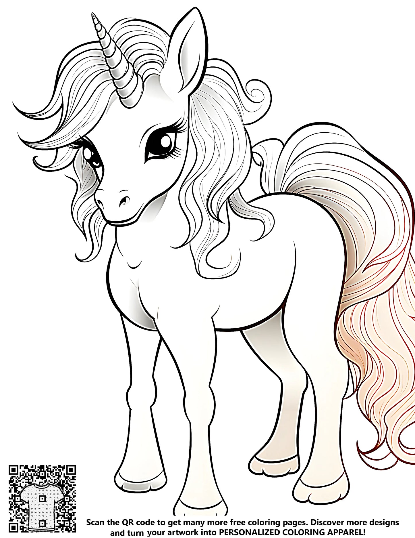 Baby unicorn coloring page illustration