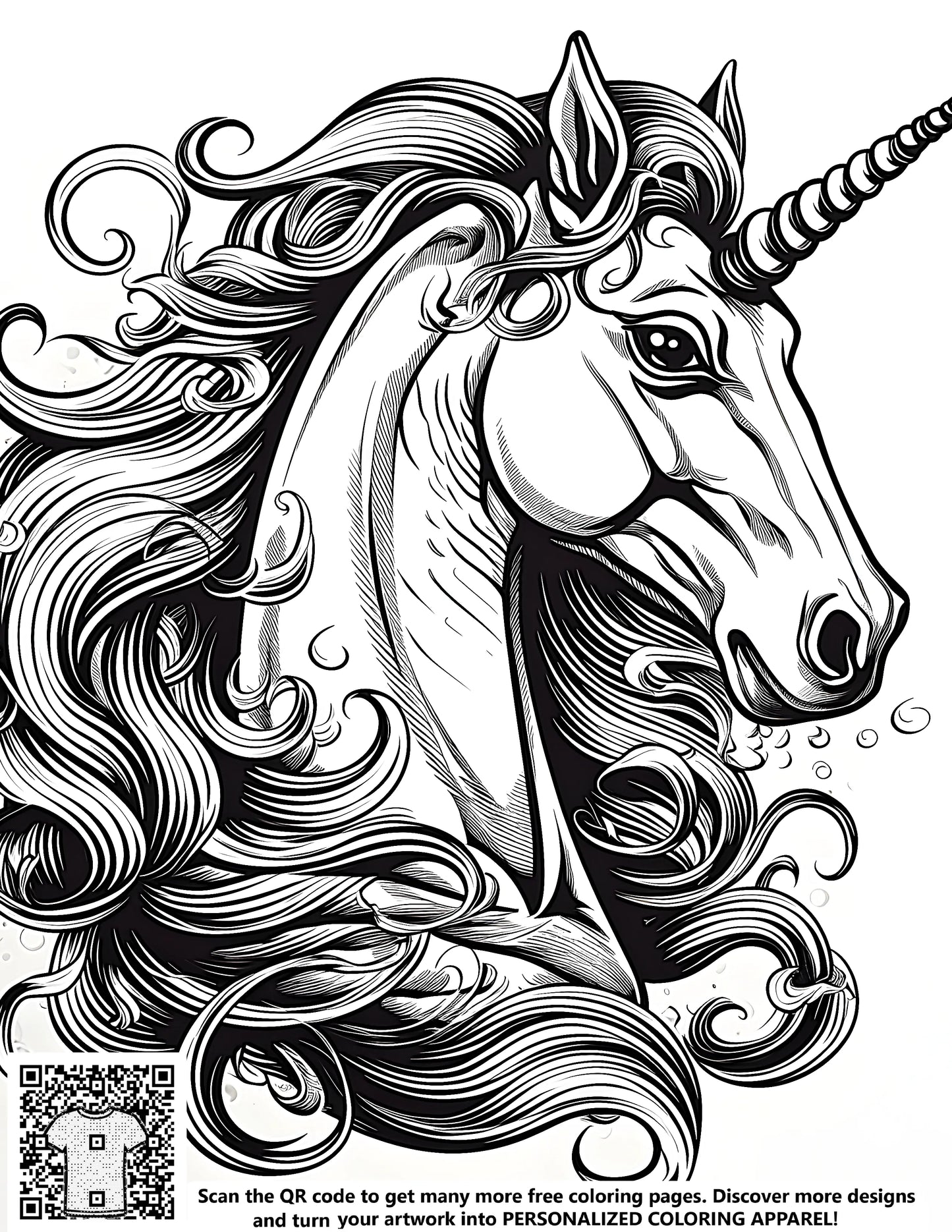 Majestic unicorn coloring page with free fabric markers for kids