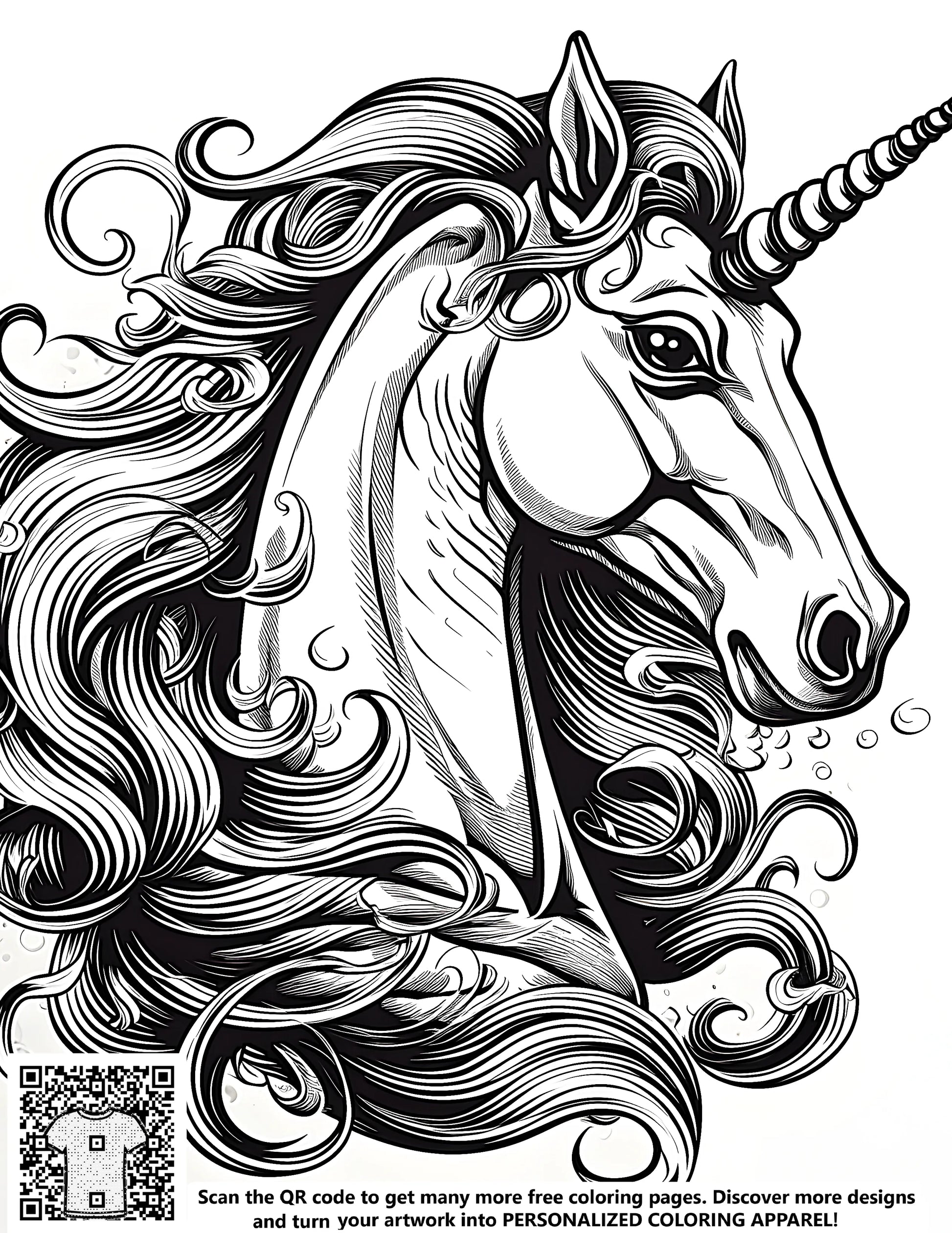 Majestic unicorn coloring page with free fabric markers for kids