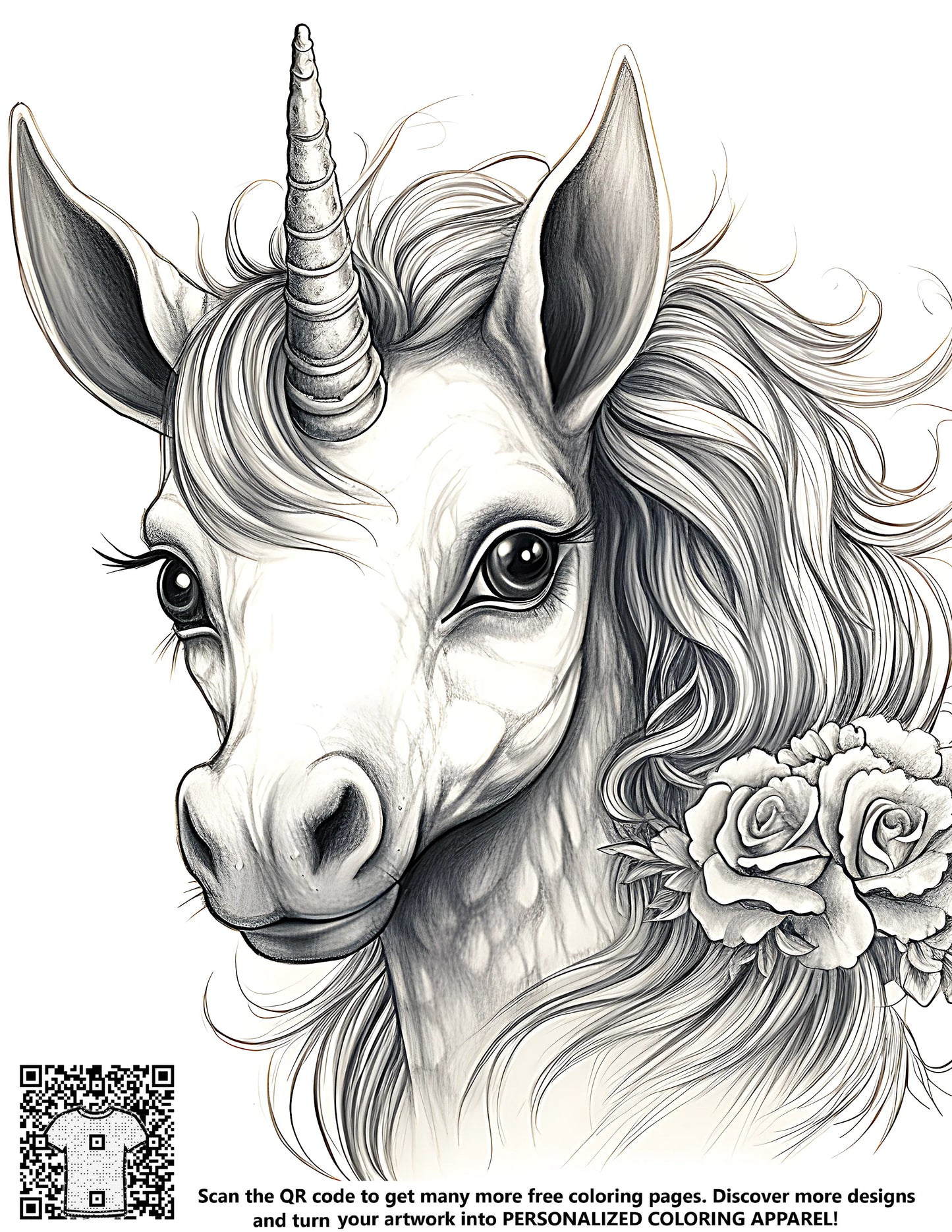 Coloring kit with unicorn illustration, floral design, free coloring page, fabric markers