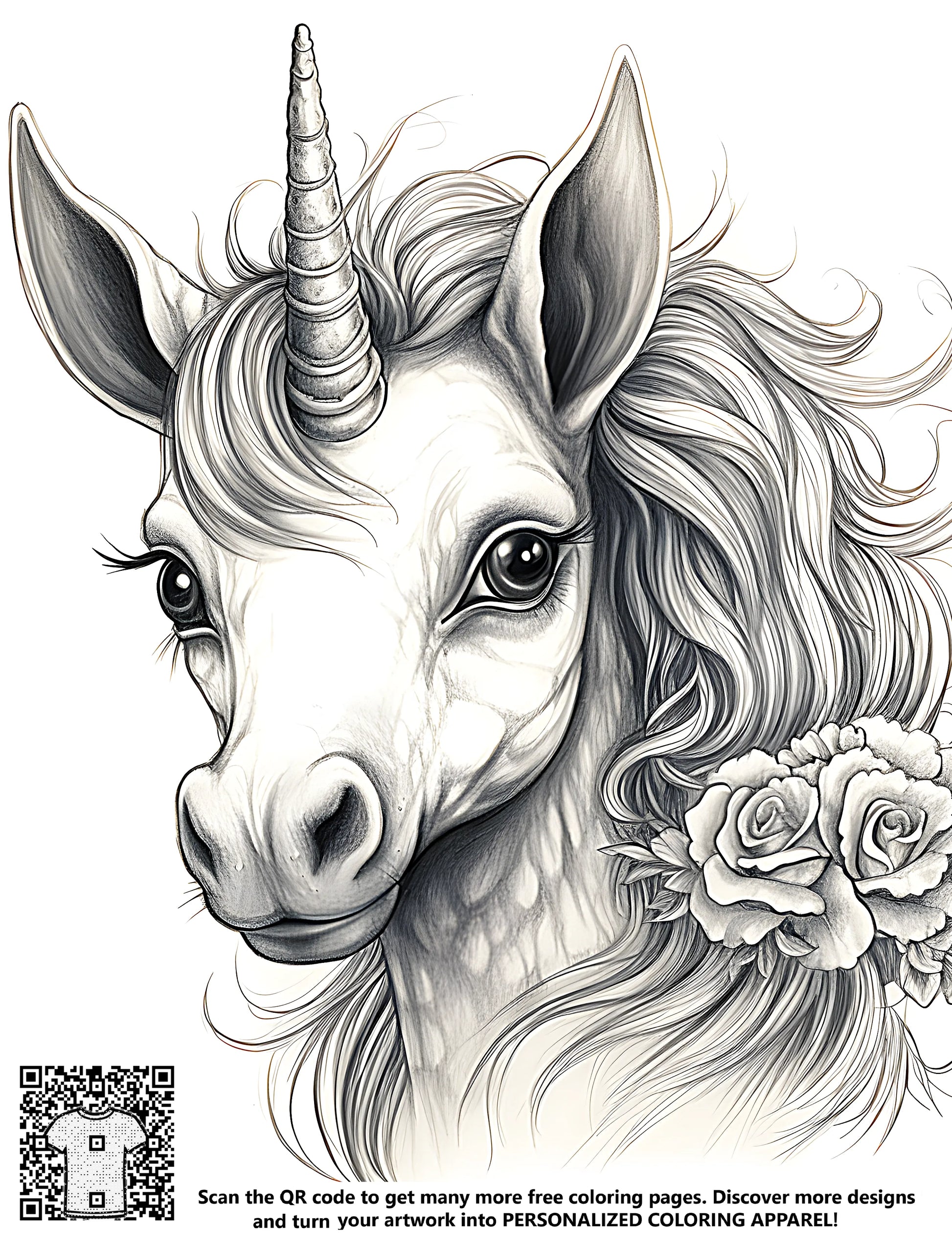 Coloring kit with unicorn illustration, floral design, free coloring page, fabric markers