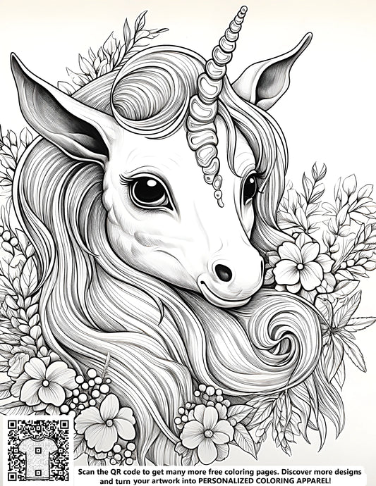 FREE Unicorn Coloring Page - Printable Detailed Line Art with Intricate Floral Elements