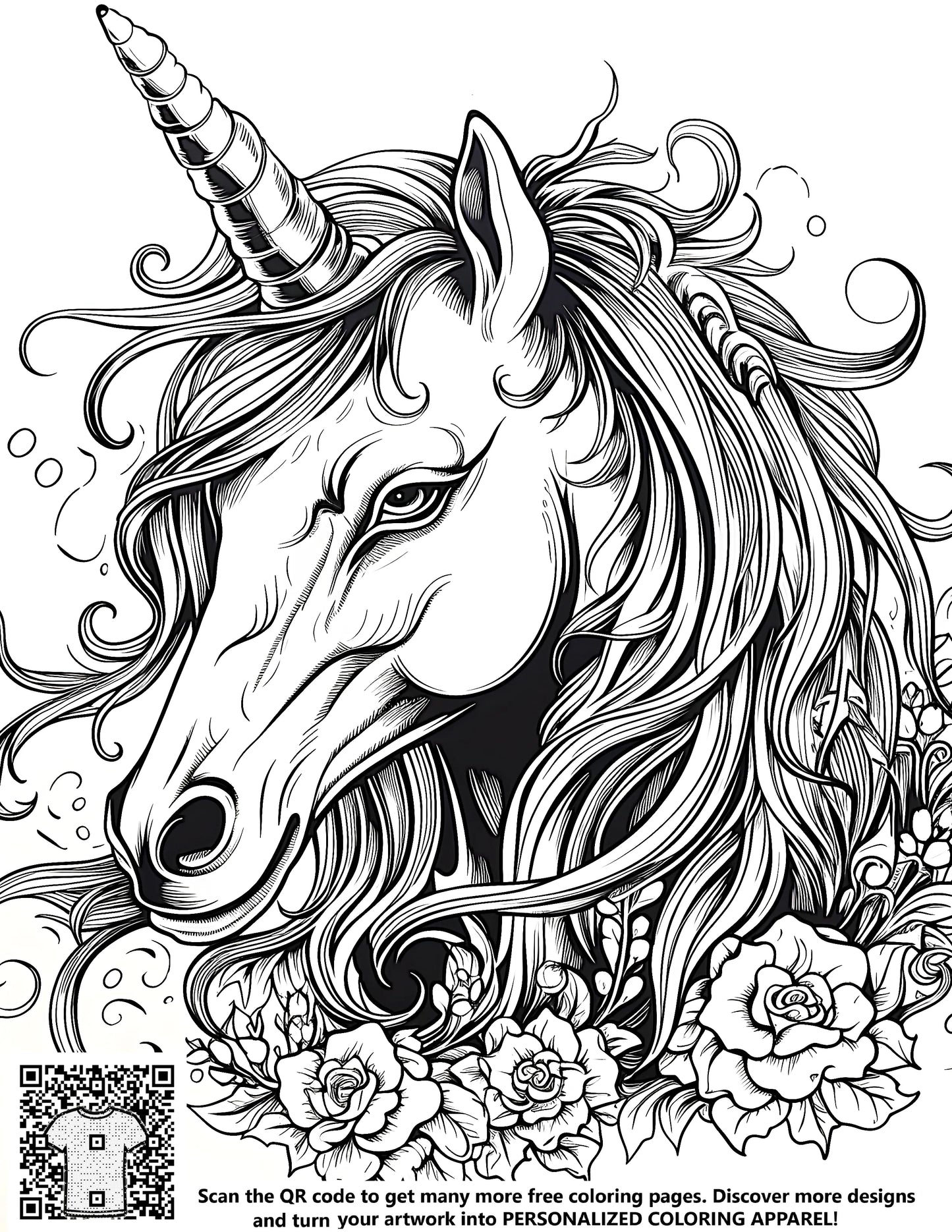 Detailed line art unicorn illustrations, fantasy horse drawings, free printable coloring pages, coloring book art