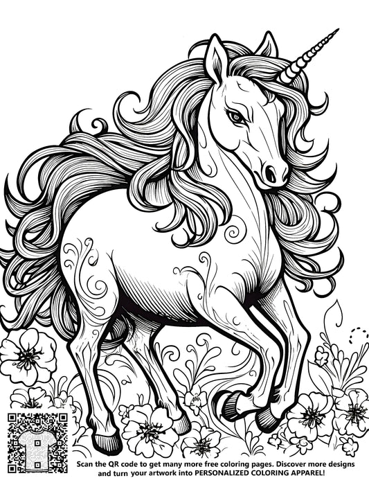 Unicorn coloring page, horse colouring book, mythical creature art