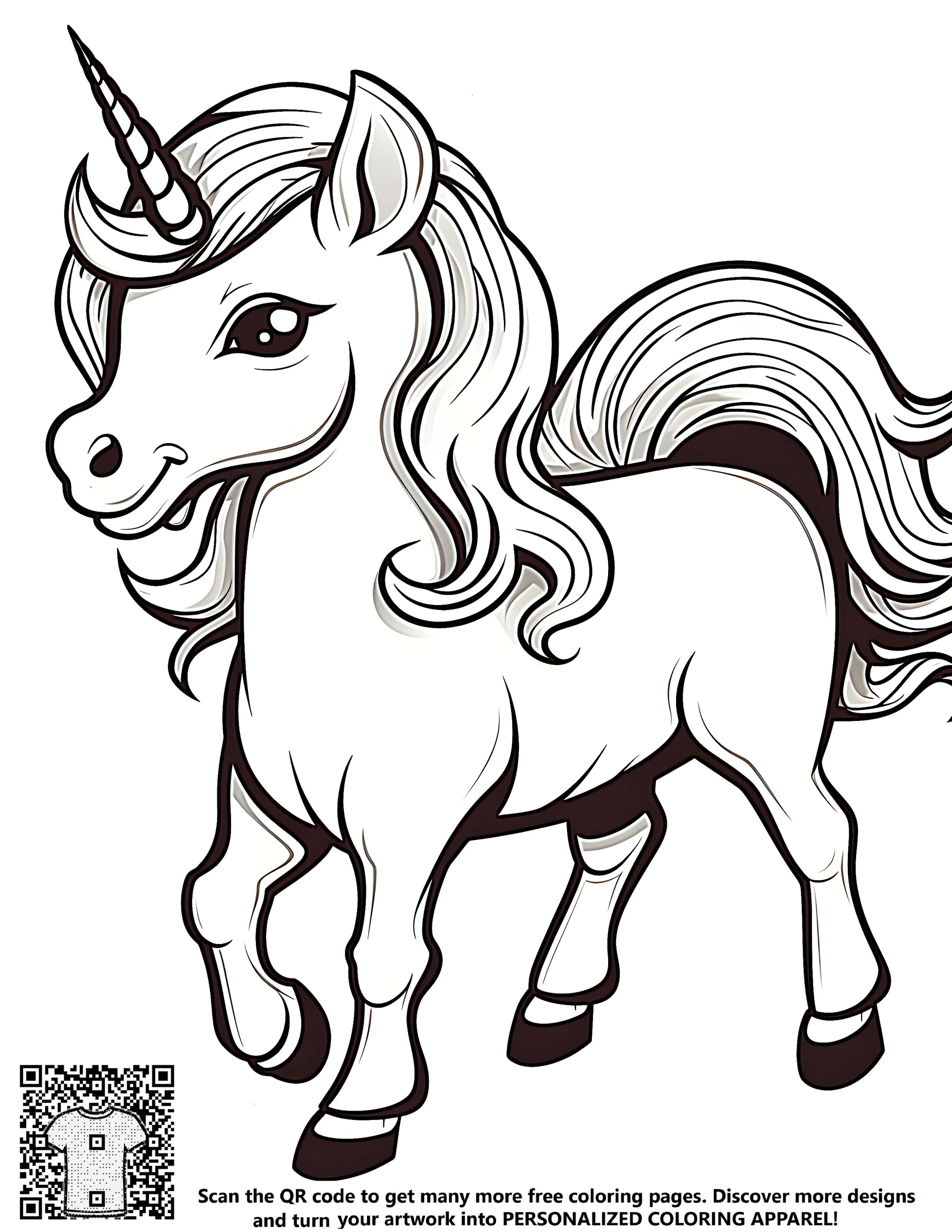 Majestic unicorn illustration free coloring page