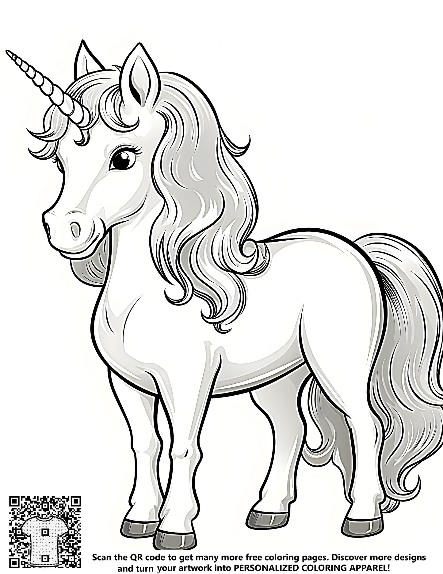 Free coloring page illustration of unicorn mythical creature fantasy art