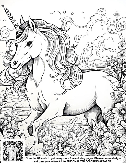 Coloring pages with unicorns, whimsical illustrations of mythical horses, fantasy art