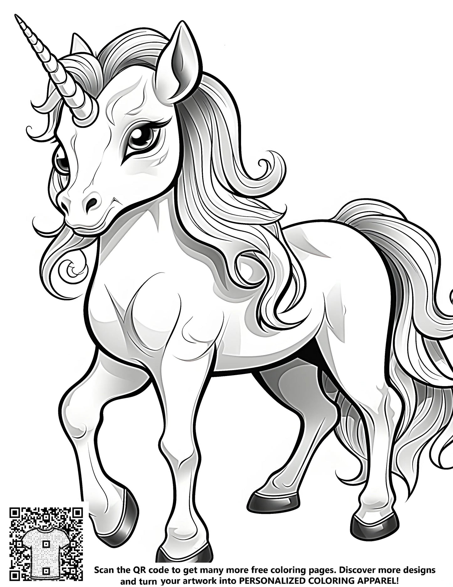 Magical unicorn coloring page artwork featuring a mystical horse