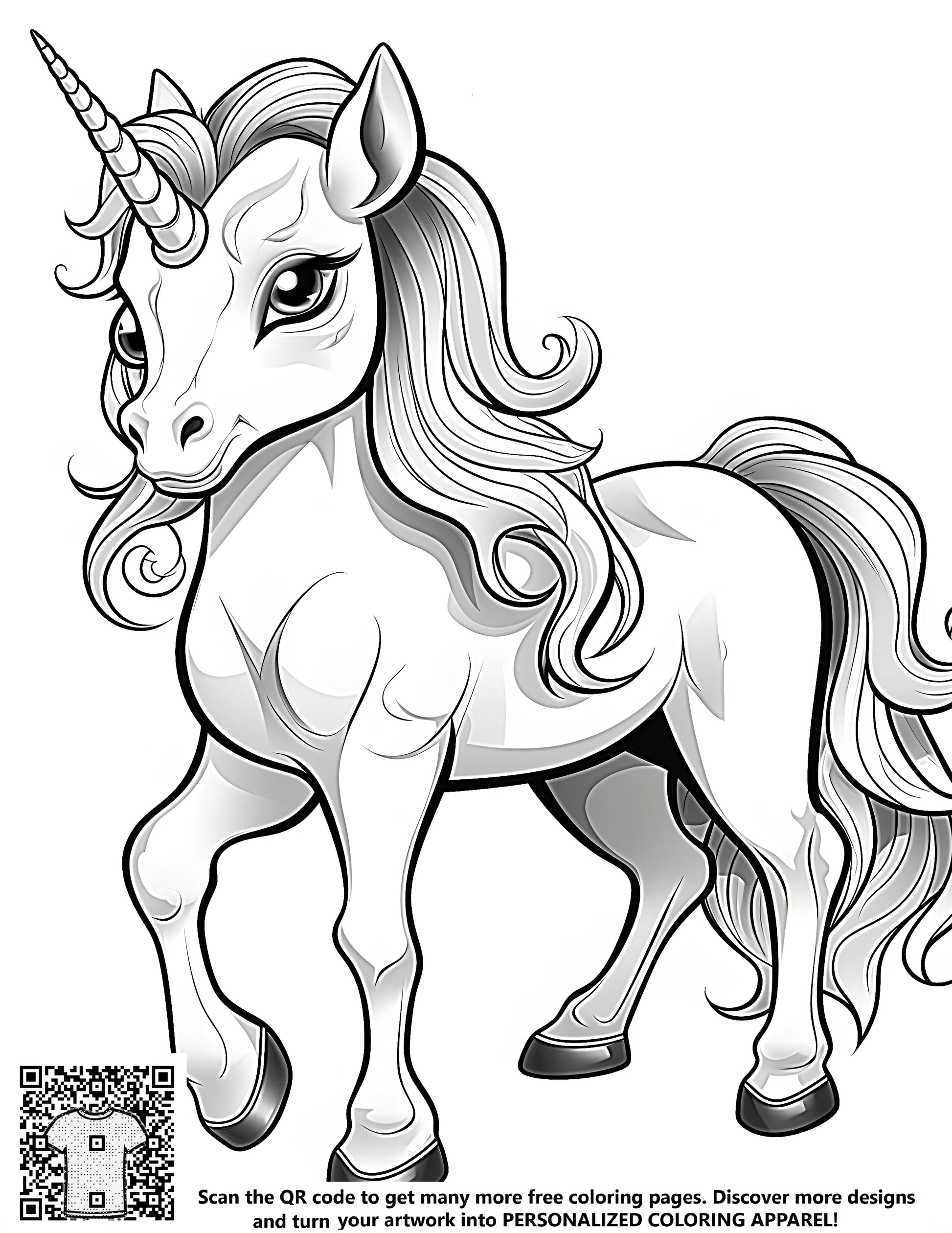 Magical unicorn coloring page artwork featuring a mystical horse