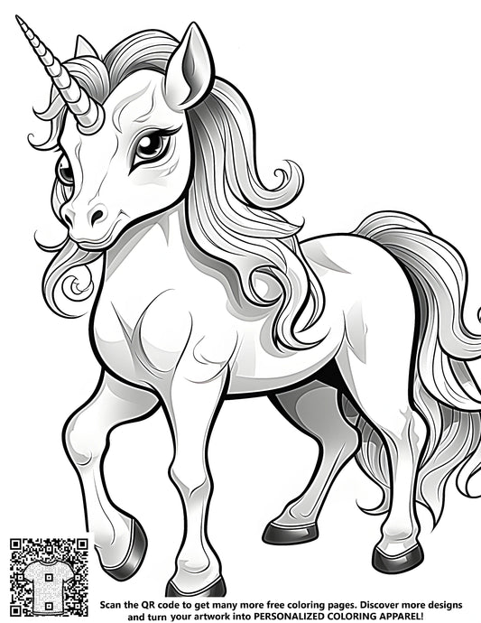 Magical unicorn coloring page artwork featuring a mystical horse