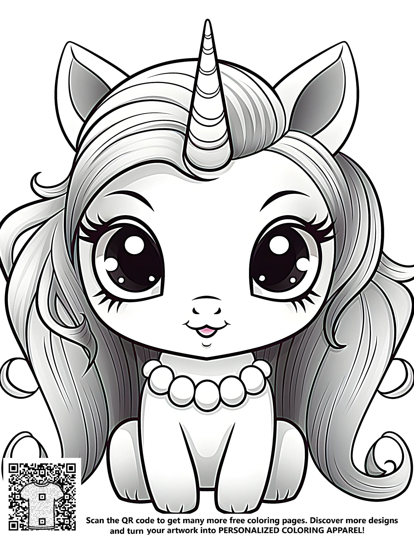 Coloring page of a cute baby unicorn illustration, free coloring kit