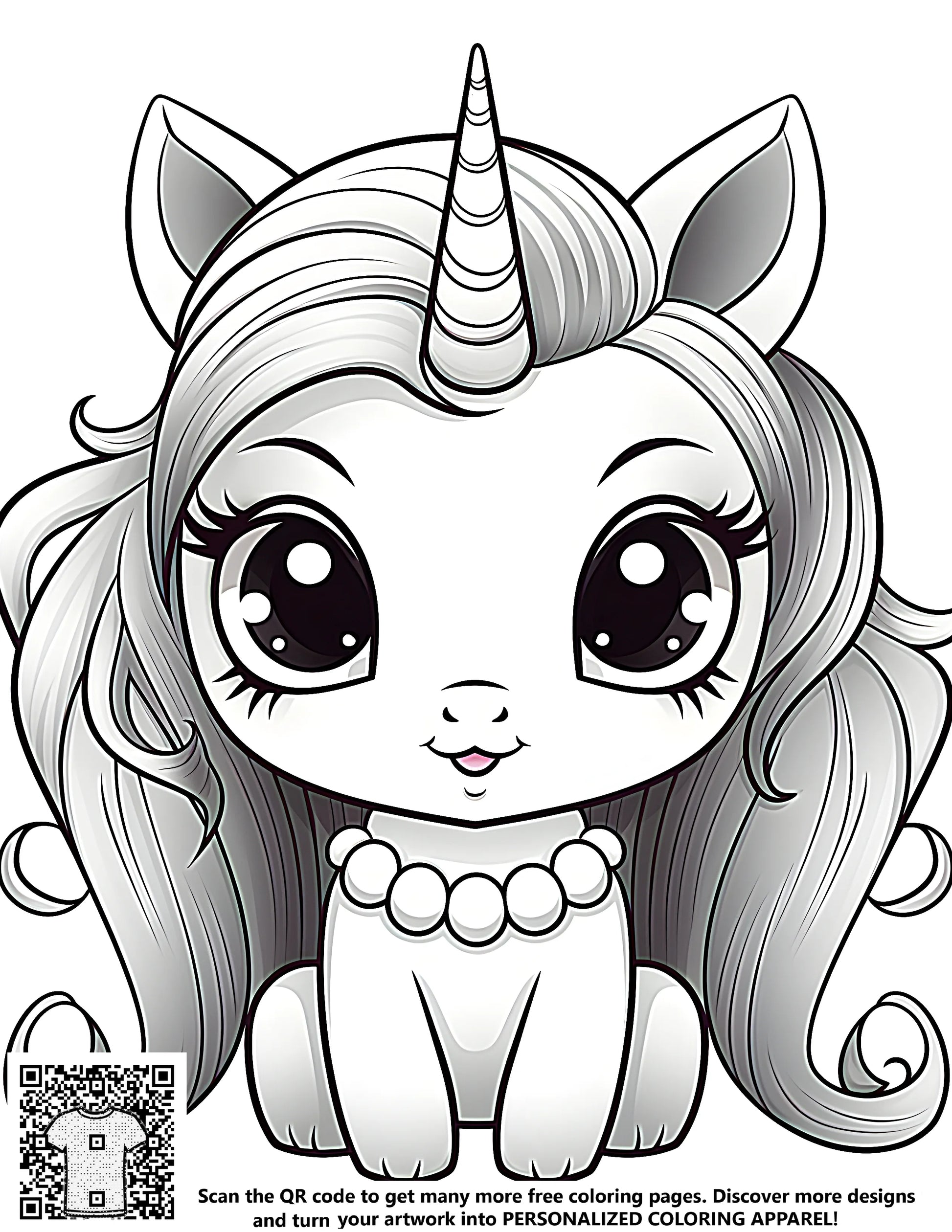 Coloring page of a cute baby unicorn illustration, free coloring kit