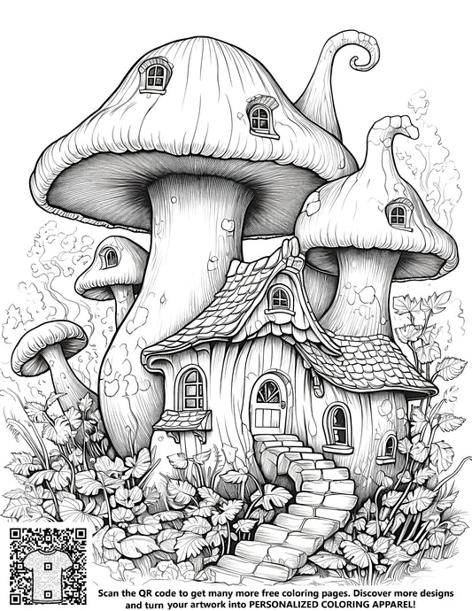 FREE Mushroom House Coloring Page - Whimsical Printable Download