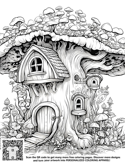 FREE Coloring Page - Whimsical Fairy House in Mushroom | Printable Download