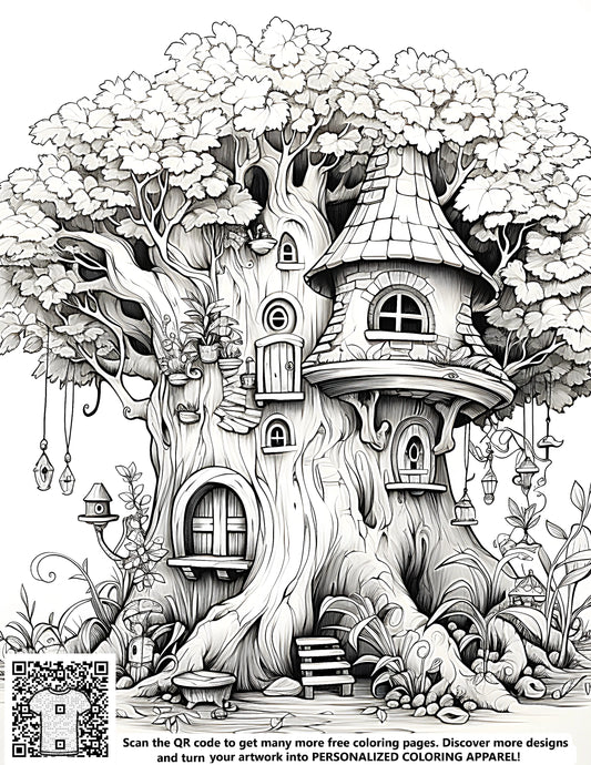 FREE Fairy Treehouse Coloring Page - Printable Download