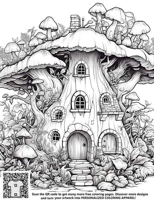 FREE Fantasy Mushroom House Coloring Page - Printable Download