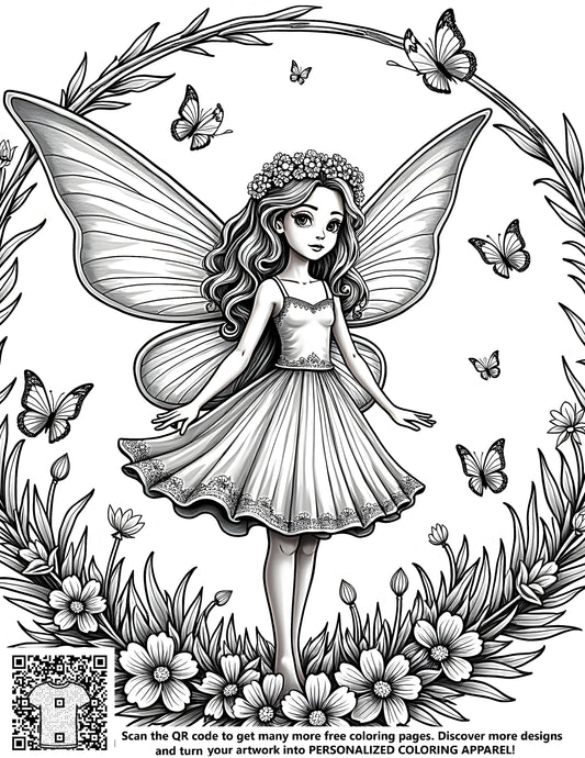 FREE Fairy Fantasy Coloring Page - Printable Nature and Butterfly Design Download