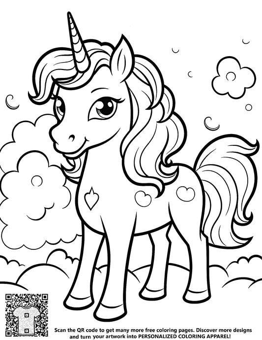 FREE Unicorn Coloring Page - Printable Whimsical Cloud Background Download