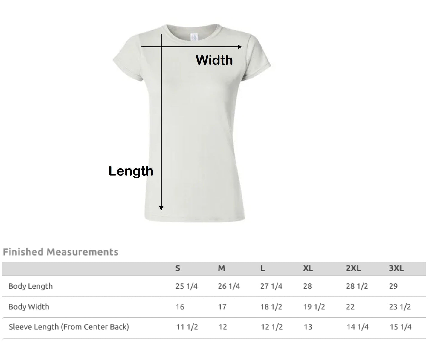 Womens T-Shirt size chart for DaVinci in You coloring kits