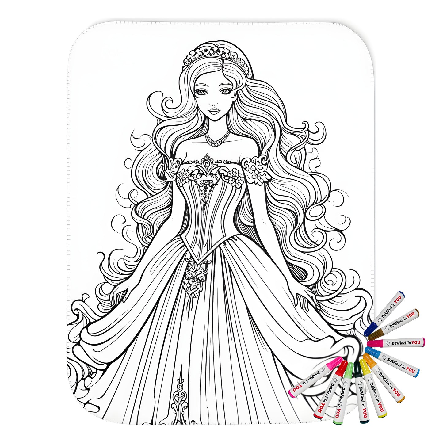 Coloring blanket featuring an elegant princess illustration