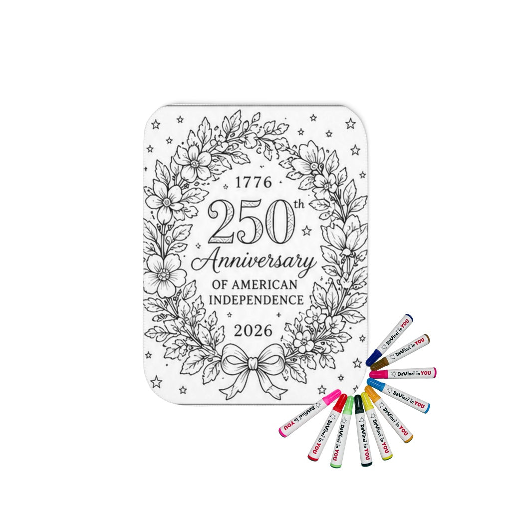 Sherpa coloring blanket with fabric markers featuring a 250th anniversary patriotic design