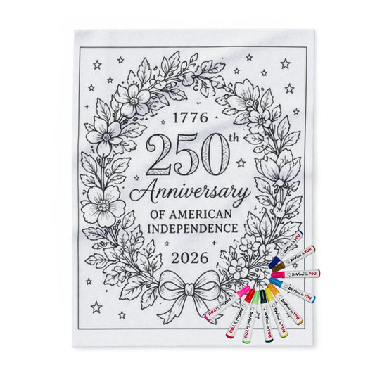 250th Anniversary Fleece Blanket coloring kit mockup with polyester fleece and graphic print