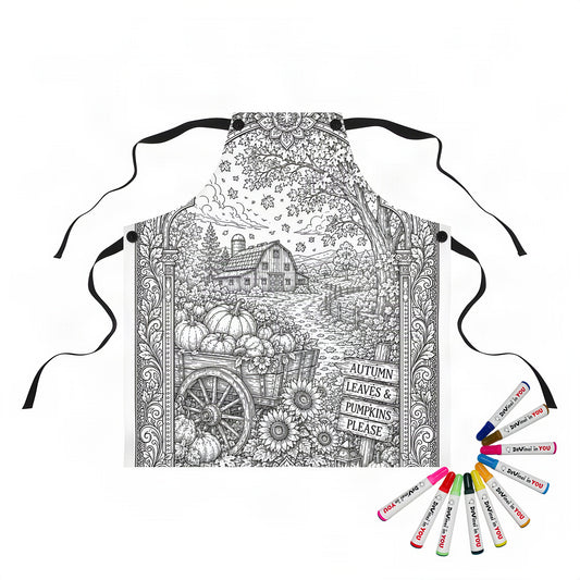Autumn Harvest Pumpkin Cart Apron coloring kit mockup with polyester and graphic print