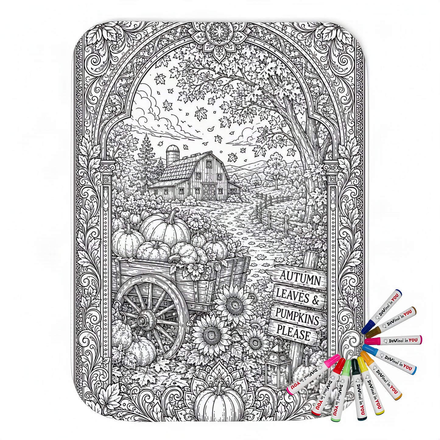 Autumn Harvest Pumpkin Cart Sherpa Blanket coloring kit mockup with polyester and graphic print