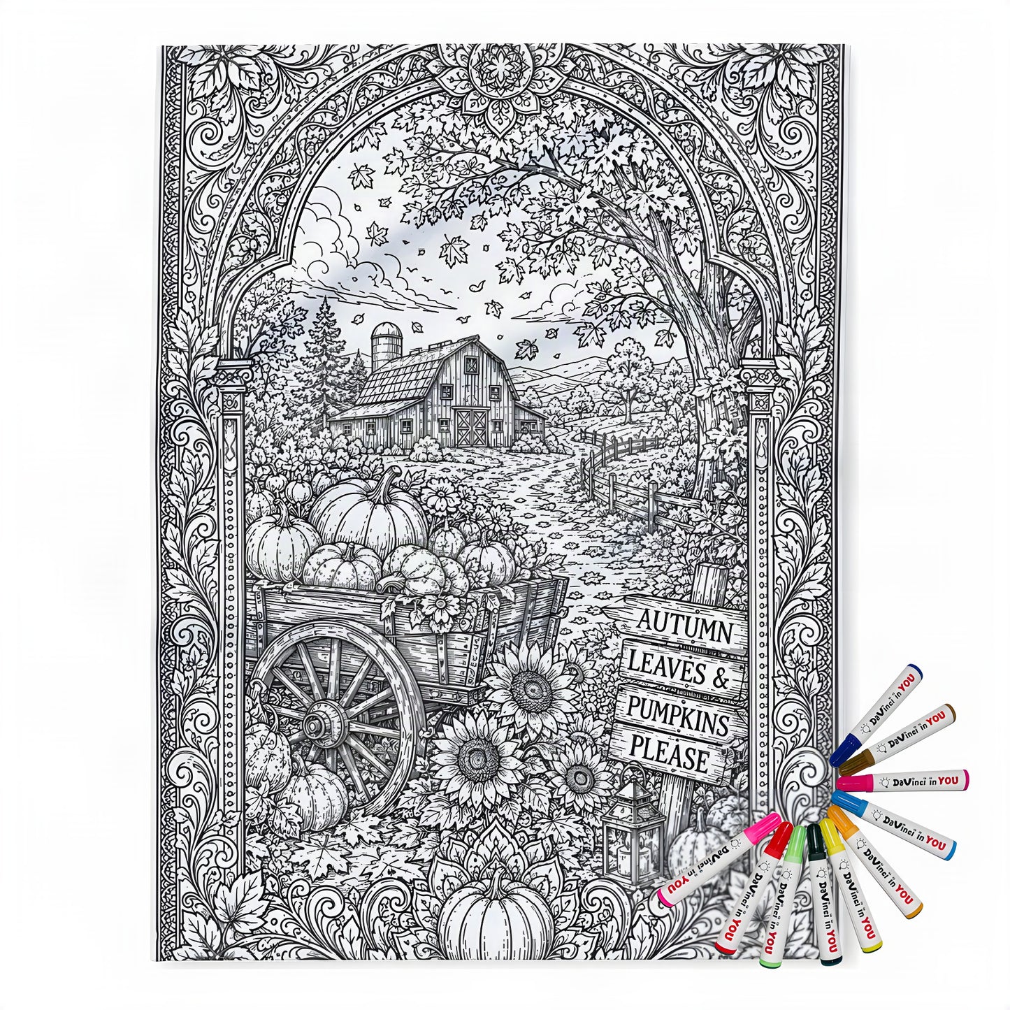 Autumn Harvest Pumpkin Cart Fleece Blanket coloring kit mockup with polyester fleece and graphic print
