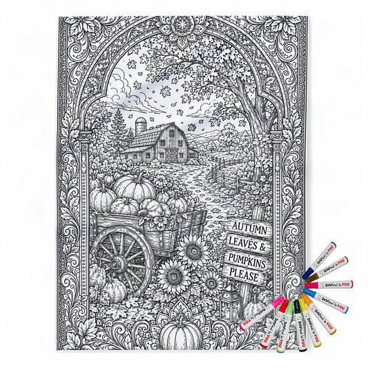 Autumn Harvest Pumpkin Cart Fleece Blanket coloring kit mockup with polyester fleece and graphic print