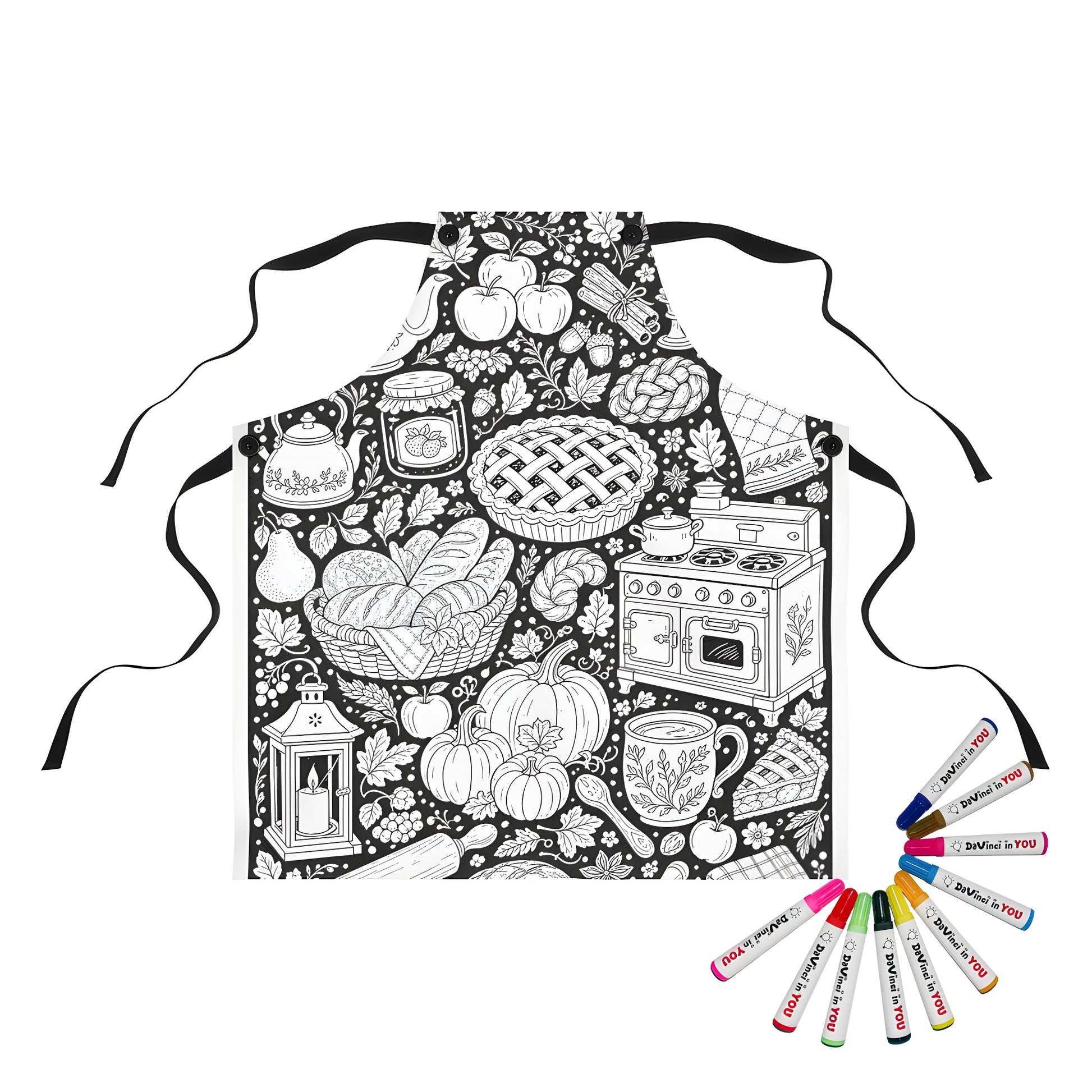 Autumn Kitchen Apron coloring kit mockup with polyester and graphic print