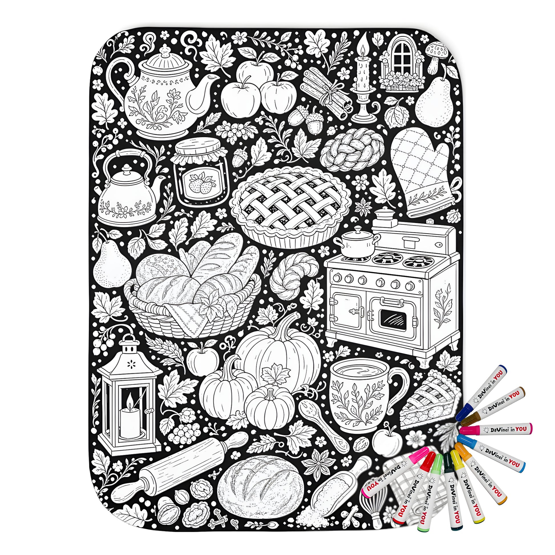 Autumn Kitchen Sherpa Blanket coloring kit mockup with polyester and graphic print