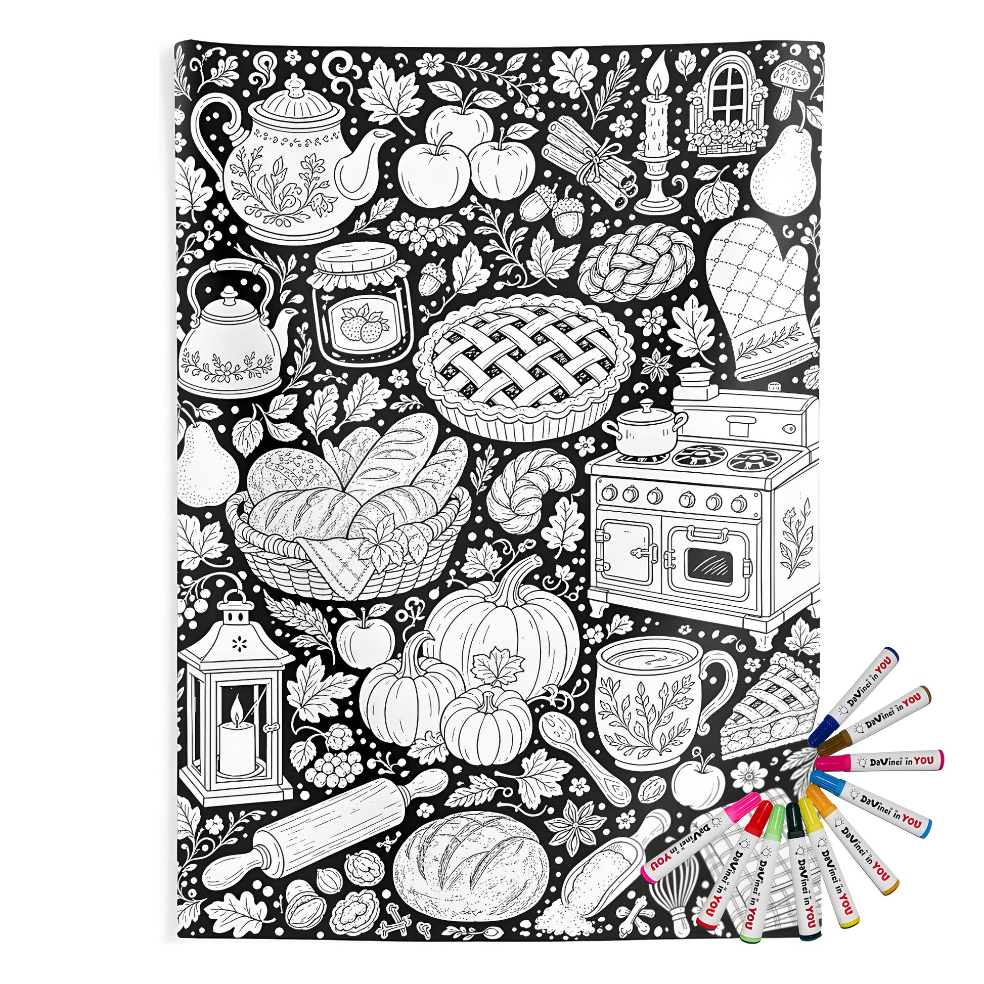 Autumn Kitchen Indoor Wall Tapestry coloring kit mockup with polyester and graphic print