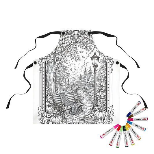 Autumn Park Bench Apron coloring kit mockup with polyester and graphic print