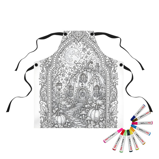 Autumn Pumpkin Cottage Apron coloring kit mockup with polyester and graphic print