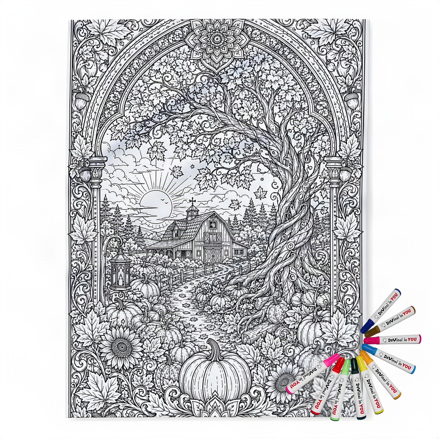 Autumn Sunrise Barn Fleece Blanket coloring kit mockup with polyester fleece and graphic print