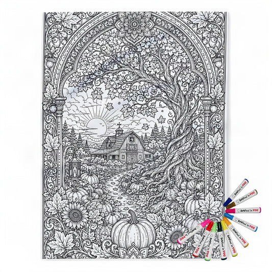 Autumn Sunrise Barn Fleece Blanket coloring kit mockup with polyester fleece and graphic print