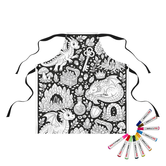 Baby Dragon Treasure Grove Apron coloring kit mockup with polyester and graphic print