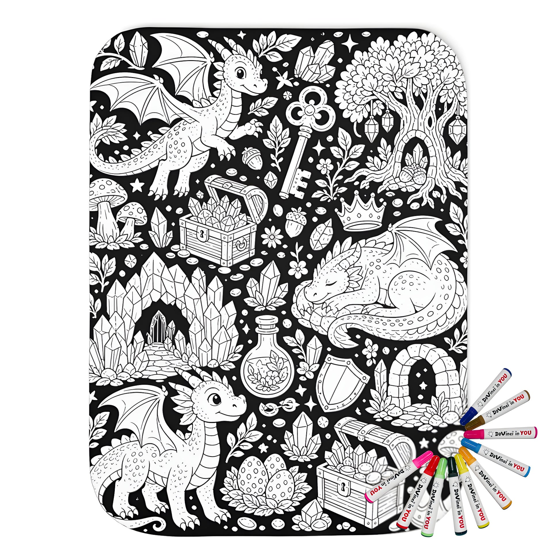 Baby Dragon Treasure Grove Sherpa Blanket coloring kit mockup with polyester and graphic print