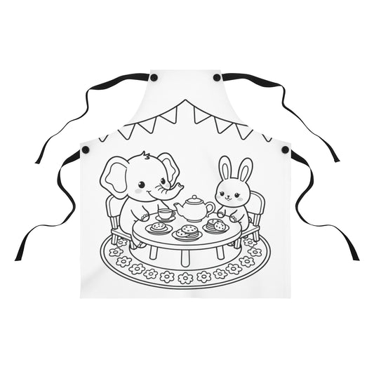 Apron Coloring Kit with 10 Fabric Markers - Cute Animal Tea Party