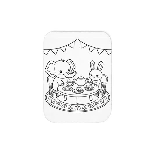 Sherpa Blanket Coloring Kit with Fabric Markers - Cute Animal Tea Party