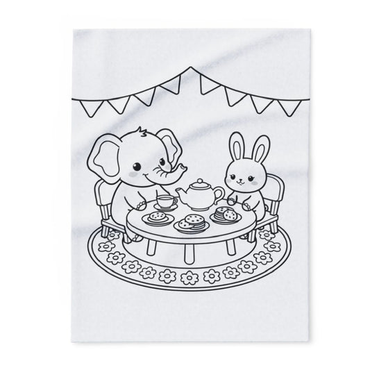 Fleece Blanket Coloring Kit with Fabric Markers - Cute Animal Tea Party