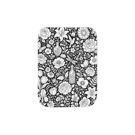 Botanical Garden Sherpa Blanket coloring kit mockup with polyester and graphic print